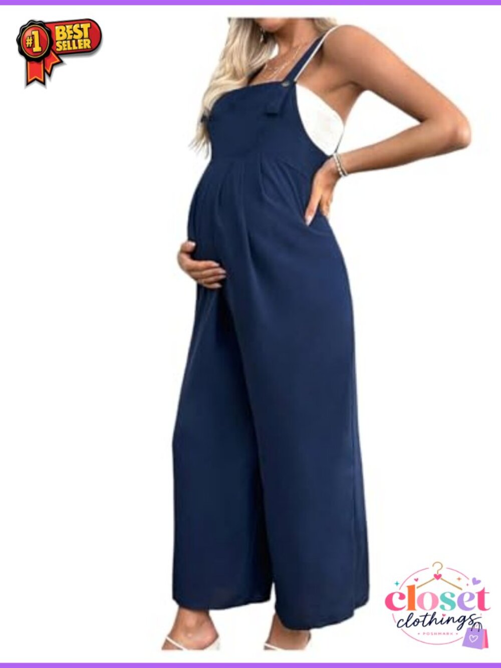 Maternity Overalls Wide Leg Jumpsuit Adjustable Straps Square Neck